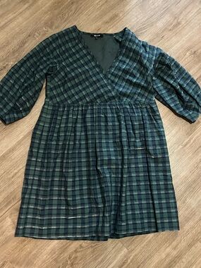 Madewell Green and Navy Plaid Wrap Dress